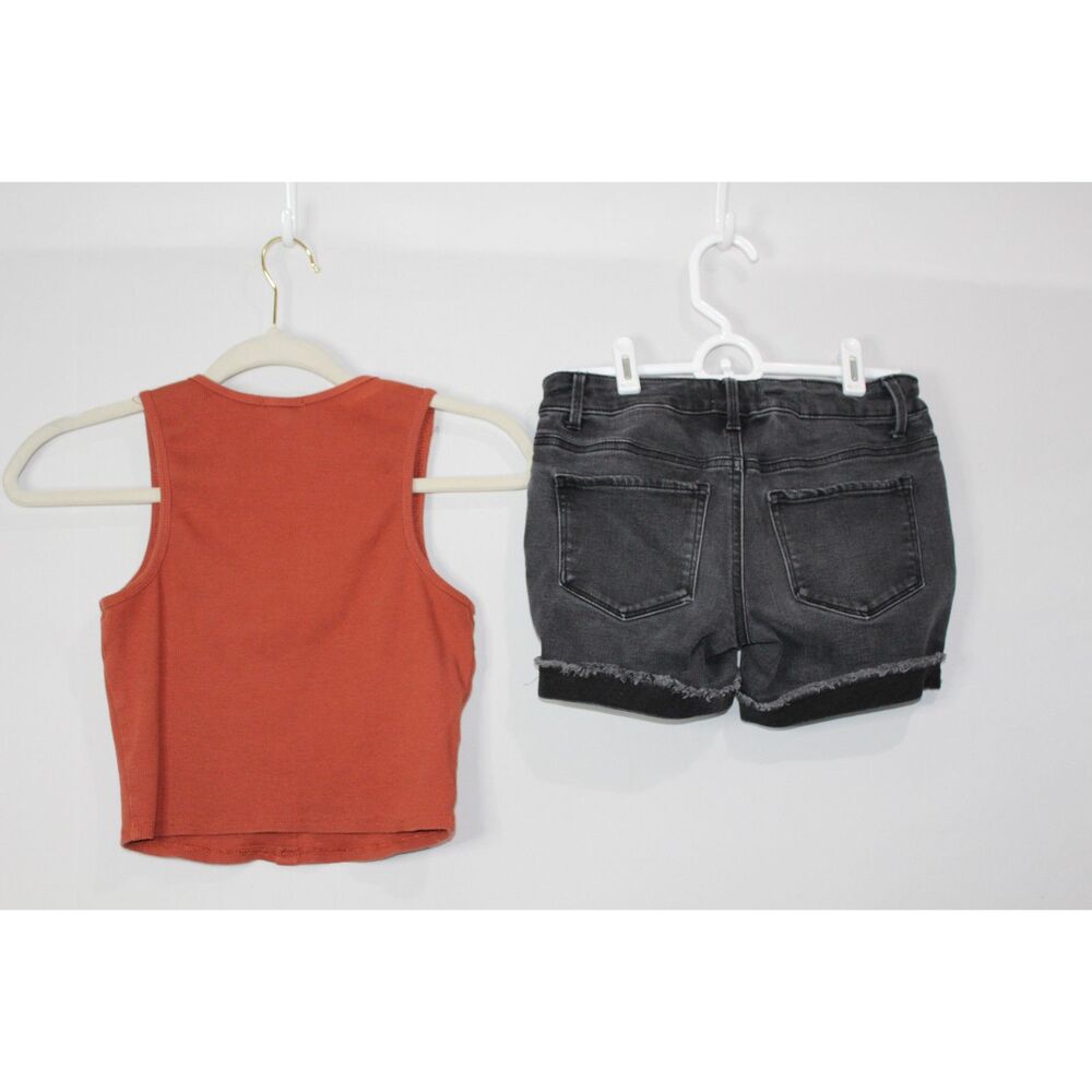 Tween Outfit Distressed Jean‎ shorts trendy tank 90's grunge Y2K sz10 - Picture 4 of 8